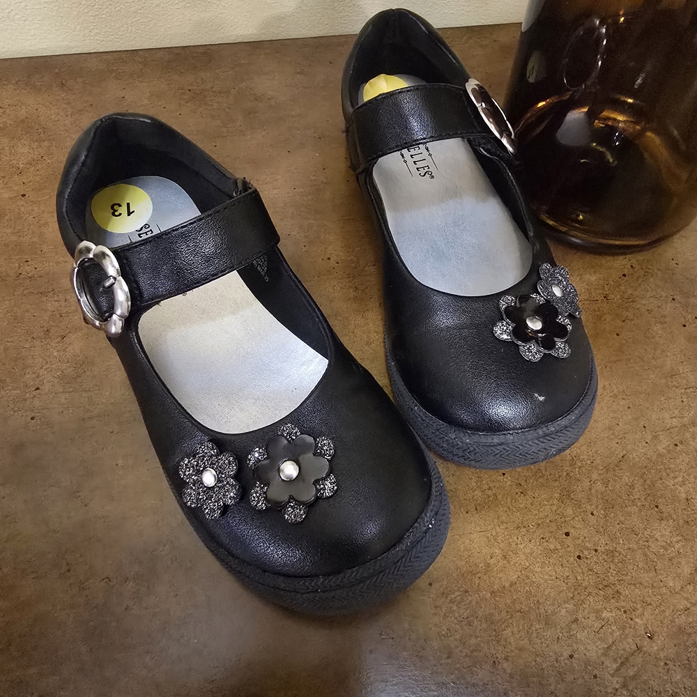 Black Kids Shoes with Floral Design